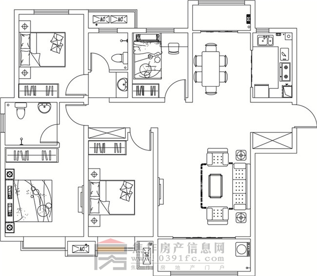 金德利公館7#3單元西戶(hù)四室兩廳兩衛(wèi)155.59㎡