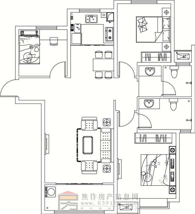金德利公館7#3單元東戶(hù)三室兩廳兩衛(wèi)130.06㎡